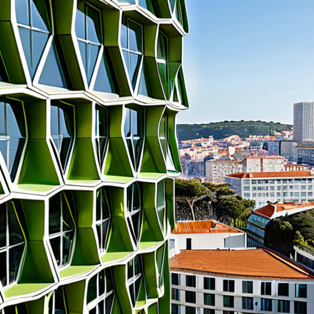 자연 형태 디자인에 대한 해외 사례 분석 - Biomimetic Architecture**
"A modern office building with a honeycomb-inspired facade, fully clothed...