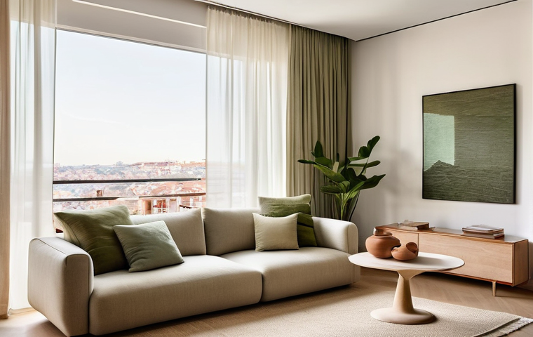 자연 형태 디자인의 감성적 요소 분석 - **Prompt:** A serene and inviting living space in a modern Lisbon apartment, bathed in soft, natural...