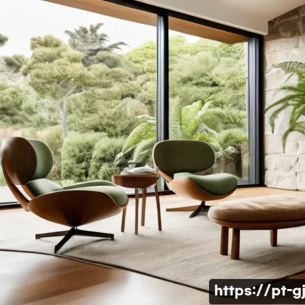 유기적 디자인을 위한 자연 형태의 원리 - A cozy, modern living room interior showcasing smooth, organic curves in furniture and architecture,...