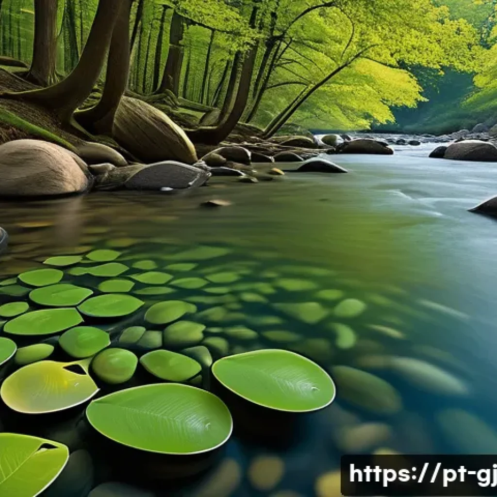 자연 형태 디자인을 위한 효과적인 브레인스토밍 - A serene natural park scene featuring a diverse collection of organic forms: gently curved leaves, t...