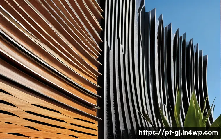 생물모방 디자인에서의 자연 형태 활용 - A photorealistic wide-angle architectural image of a coastal Brazilian building facade inspired by t...