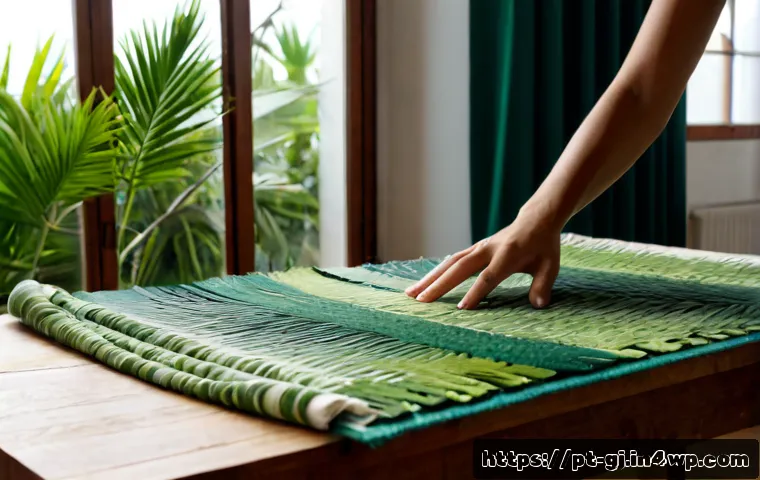자연 형태에서 찾은 혁신적인 텍스타일 디자인 - Photorealistic textile design studio in Lisbon, Portugal, featuring a flowing fabric sample inspired...
